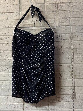Merona Black & White Polka Dot Pin Up One Piece Swimsuit L Retro Rockabilly